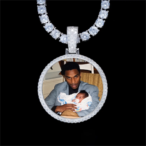 925S & VVS Moissanite 3D Circle Custom Picture Pendant