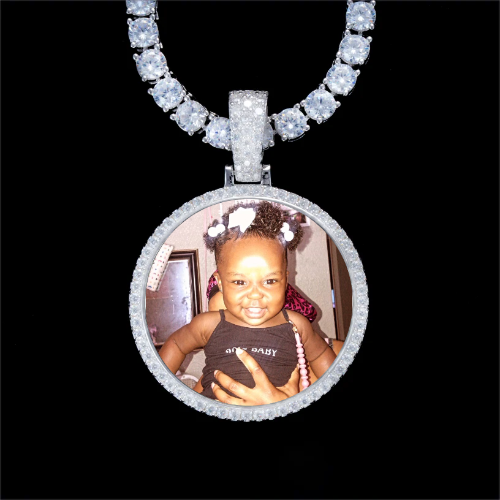 925S & VVS Moissanite 3D Circle Custom Picture Pendant