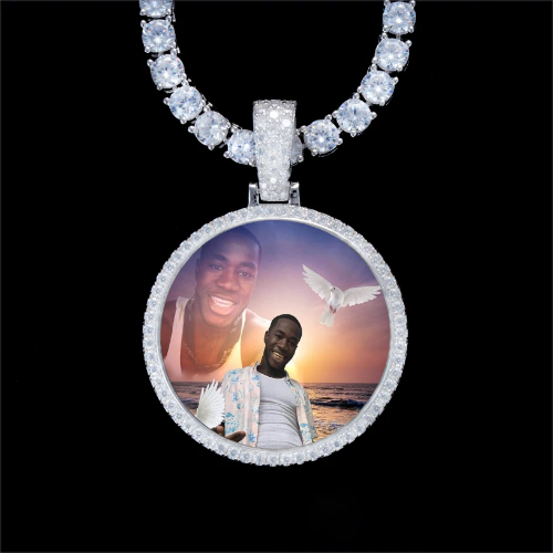 925S & VVS Moissanite 3D Circle Custom Picture Pendant