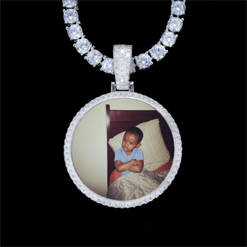 925S & VVS Moissanite 3D Circle Custom Picture Pendant