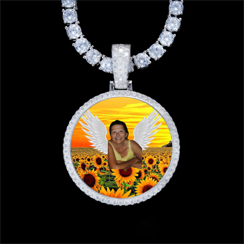 925S & VVS Moissanite 3D Circle Custom Picture Pendant