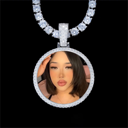 925S & VVS Moissanite 3D Circle Custom Picture Pendant