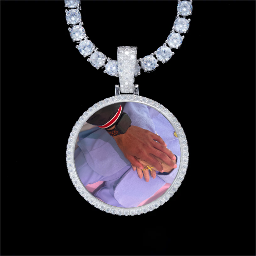 925S & VVS Moissanite 3D Circle Custom Picture Pendant