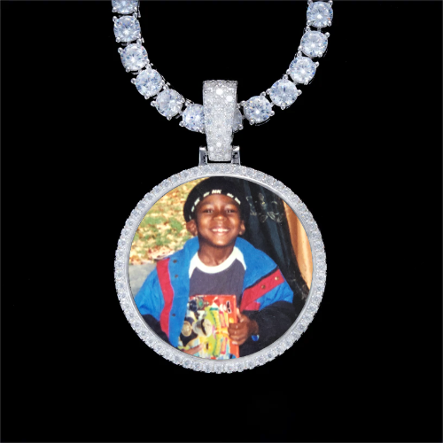 925S & VVS Moissanite 3D Circle Custom Picture Pendant