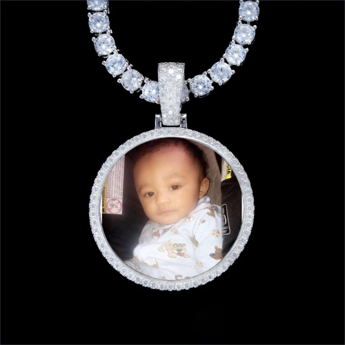 925S & VVS Moissanite 3D Circle Custom Picture Pendant