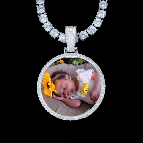925S & VVS Moissanite 3D Circle Custom Picture Pendant
