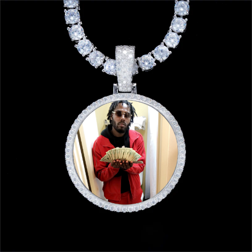 925S & VVS Moissanite 3D Circle Custom Picture Pendant