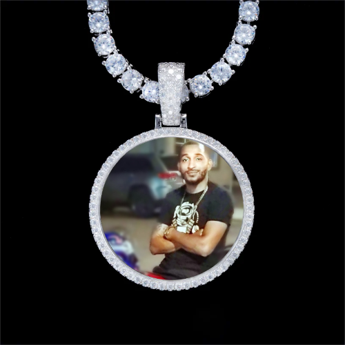 925S & VVS Moissanite 3D Circle Custom Picture Pendant