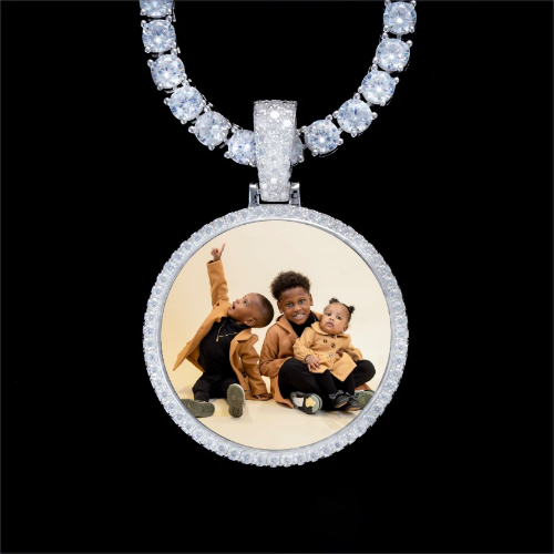 925S & VVS Moissanite 3D Circle Custom Picture Pendant