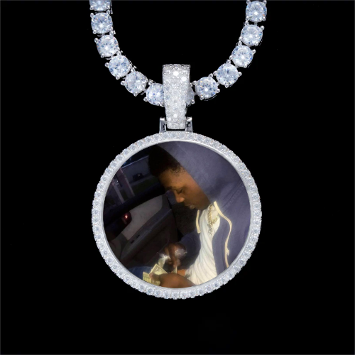 925S & VVS Moissanite 3D Circle Custom Picture Pendant