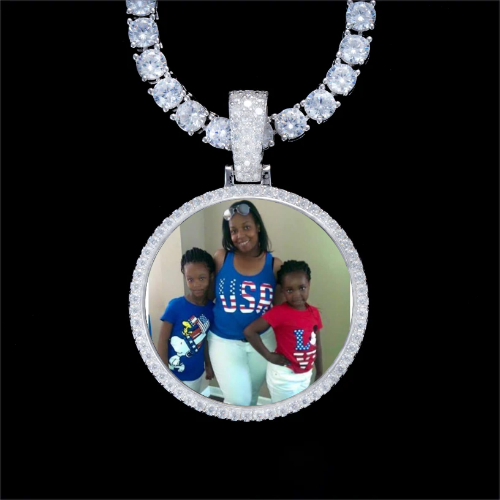 925S & VVS Moissanite 3D Circle Custom Picture Pendant