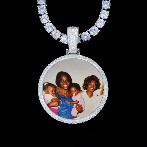 925S & VVS Moissanite 3D Circle Custom Picture Pendant