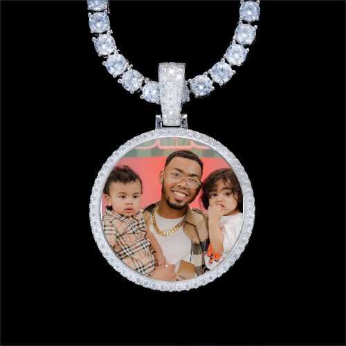 925S & VVS Moissanite 3D Circle Custom Picture Pendant