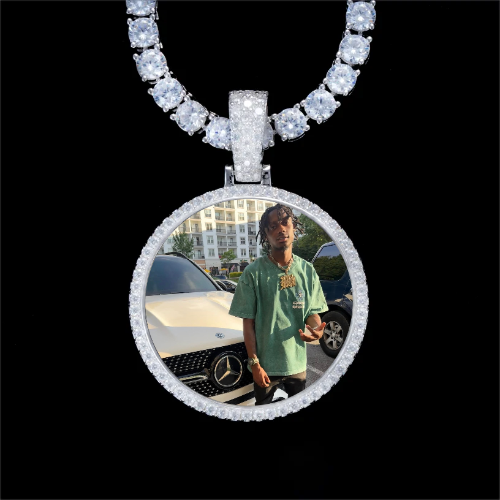 925S & VVS Moissanite 3D Circle Custom Picture Pendant