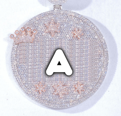 CUSTOM LETTER NECKLACE 3D BIG CROWN DISC