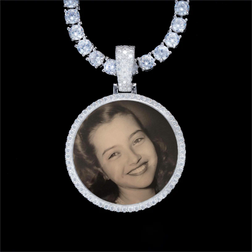 925S & VVS Moissanite 3D Circle Custom Picture Pendant