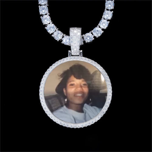 925S & VVS Moissanite 3D Circle Custom Picture Pendant