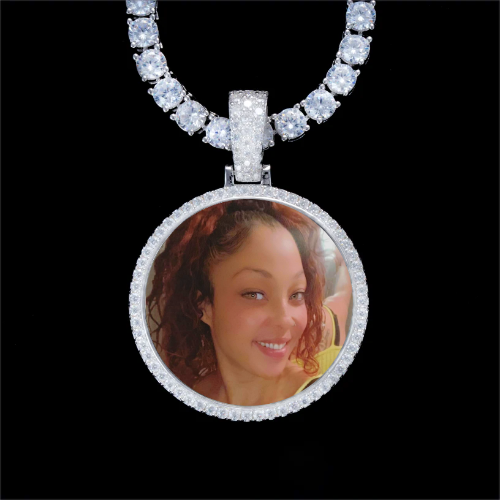 925S & VVS Moissanite 3D Circle Custom Picture Pendant