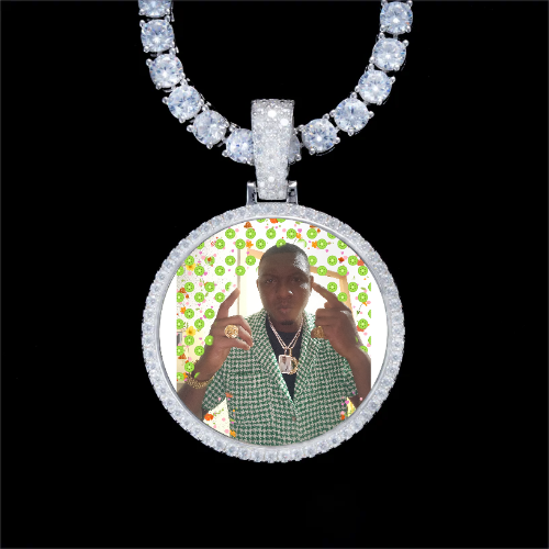 925S & VVS Moissanite 3D Circle Custom Picture Pendant