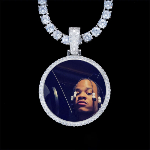 925S & VVS Moissanite 3D Circle Custom Picture Pendant