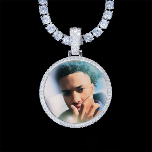 925S & VVS Moissanite 3D Circle Custom Picture Pendant