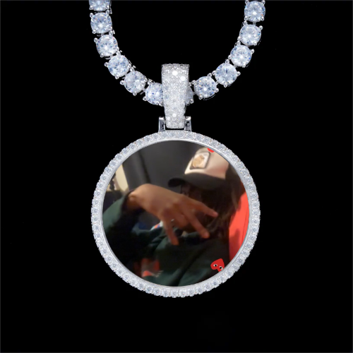 925S & VVS Moissanite 3D Circle Custom Picture Pendant