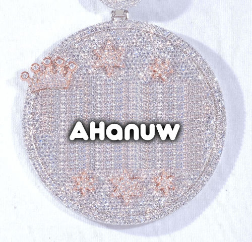 CUSTOM LETTER NECKLACE 3D BIG CROWN DISC