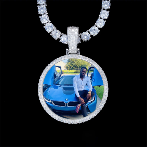 925S & VVS Moissanite 3D Circle Custom Picture Pendant