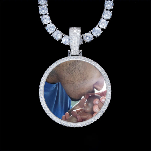 925S & VVS Moissanite 3D Circle Custom Picture Pendant