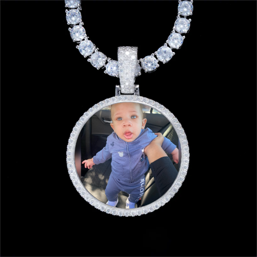 925S & VVS Moissanite 3D Circle Custom Picture Pendant