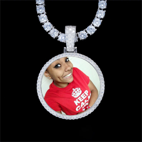 925S & VVS Moissanite 3D Circle Custom Picture Pendant