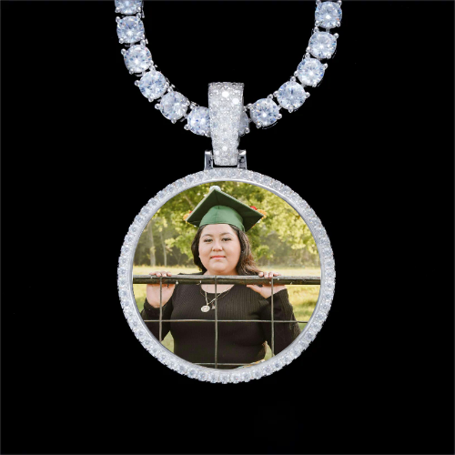 925S & VVS Moissanite 3D Circle Custom Picture Pendant