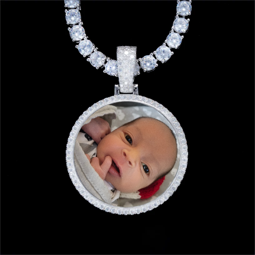 925S & VVS Moissanite 3D Circle Custom Picture Pendant