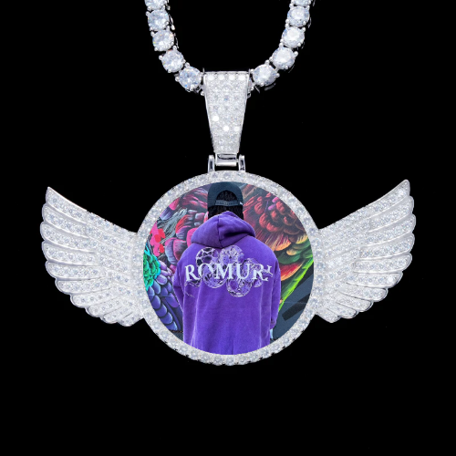 925S & VVS Moissanite 3D Wing Custom Picture Pendant