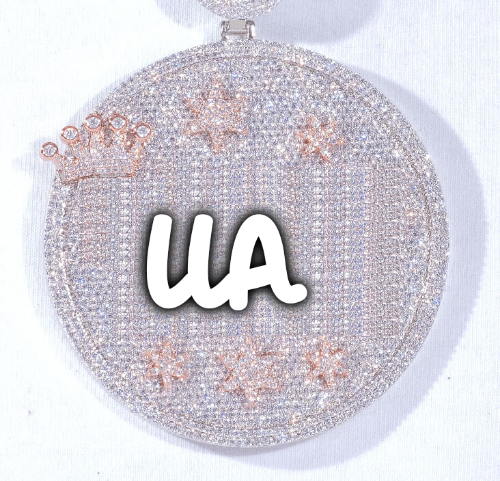 CUSTOM LETTER NECKLACE 3D BIG CROWN DISC