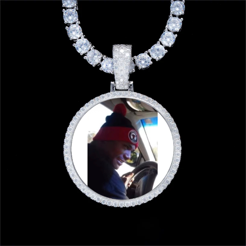 925S & VVS Moissanite 3D Circle Custom Picture Pendant