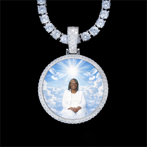 925S & VVS Moissanite 3D Circle Custom Picture Pendant