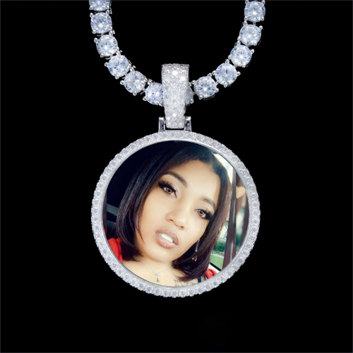 925S & VVS Moissanite 3D Circle Custom Picture Pendant