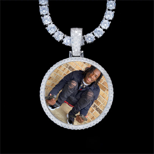 925S & VVS Moissanite 3D Circle Custom Picture Pendant