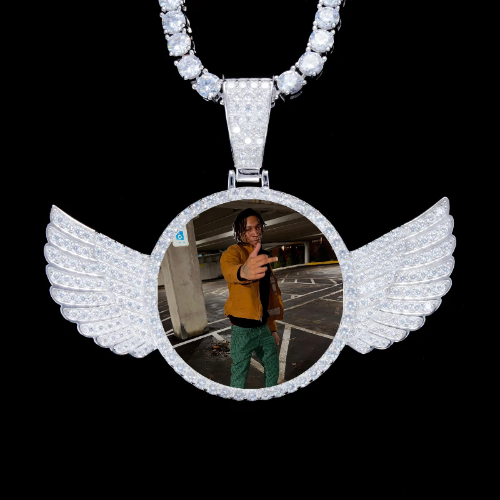 925S & VVS Moissanite 3D Wing Custom Picture Pendant
