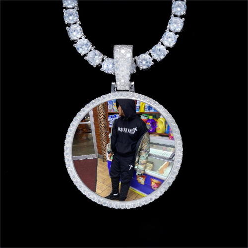 925S & VVS Moissanite 3D Circle Custom Picture Pendant