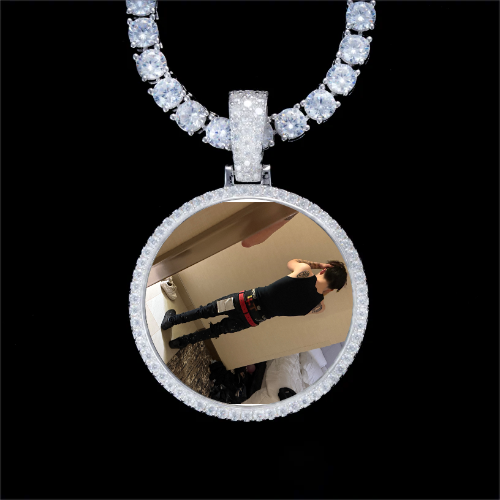 925S & VVS Moissanite 3D Circle Custom Picture Pendant