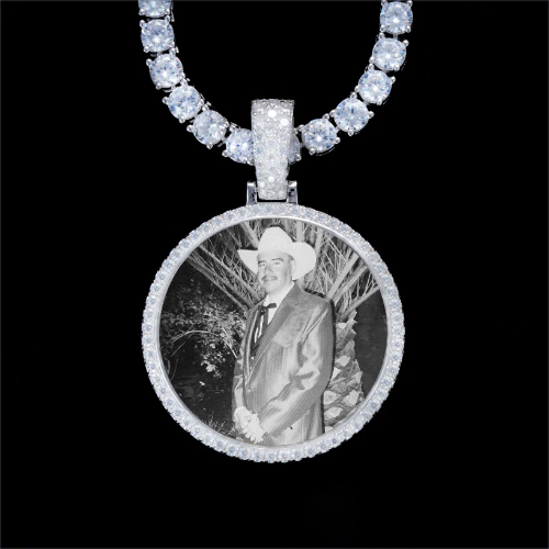 925S & VVS Moissanite 3D Circle Custom Picture Pendant