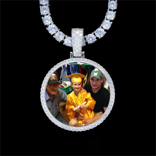 925S & VVS Moissanite 3D Circle Custom Picture Pendant