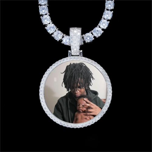 925S & VVS Moissanite 3D Circle Custom Picture Pendant