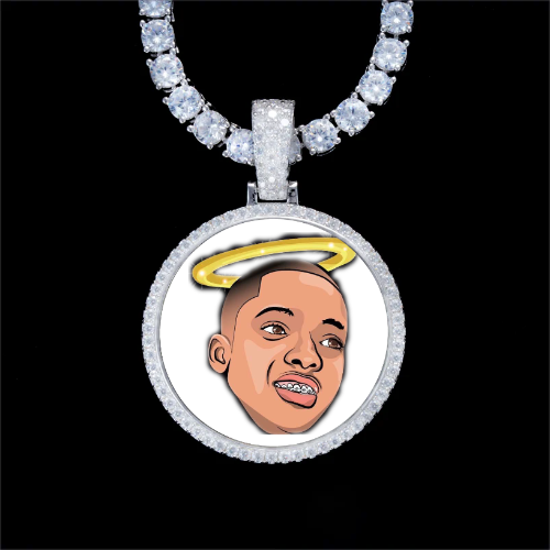 925S & VVS Moissanite 3D Circle Custom Picture Pendant