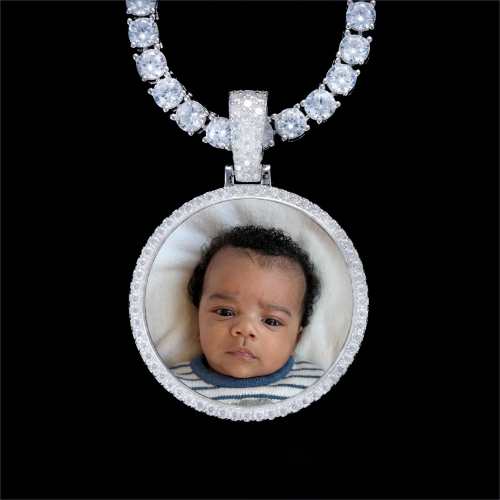 925S & VVS Moissanite 3D Circle Custom Picture Pendant
