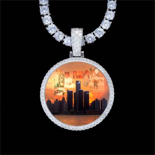 925S & VVS Moissanite 3D Circle Custom Picture Pendant