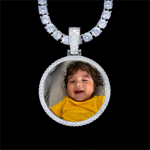 925S & VVS Moissanite 3D Circle Custom Picture Pendant