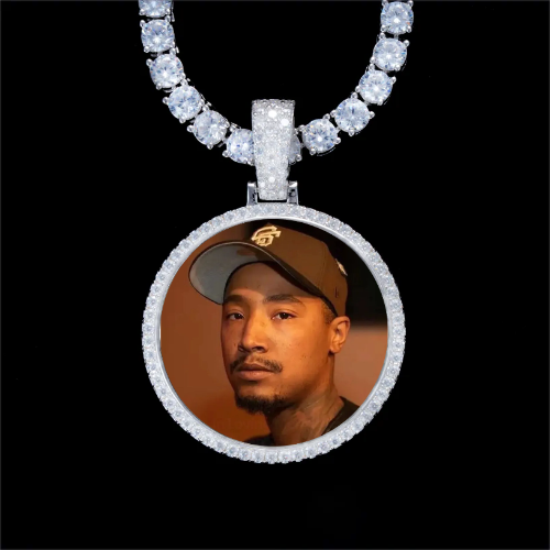 925S & VVS Moissanite 3D Circle Custom Picture Pendant